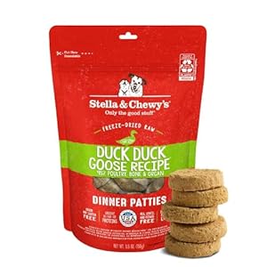 Stella & Chewy’s Freeze-Dried Raw Dinner Patties – Duck Duck Goose Recipe – High Protein Grain-Free Puppy & Dog Food – Perfect For Picky Eaters – 5.5 oz