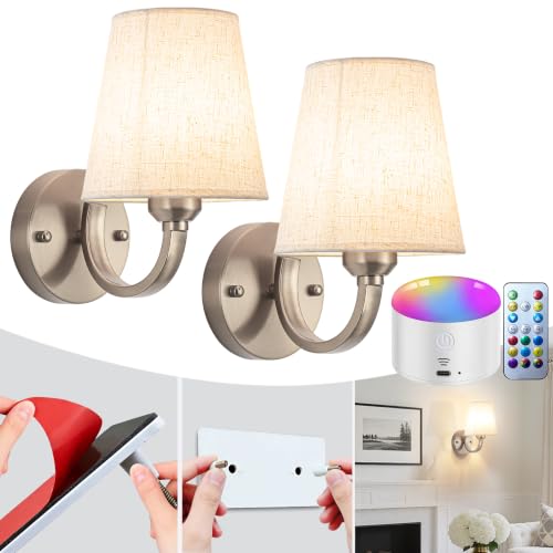 YHCDLAMP Peel and Stick Wall Sconces, No Drilling Stick On Wall Sconce, Wireless Battery Operated Wall Lights, Adhesive Wall Lamp with 10000mAh Battery Bulb for Bedroom Living Room Decor