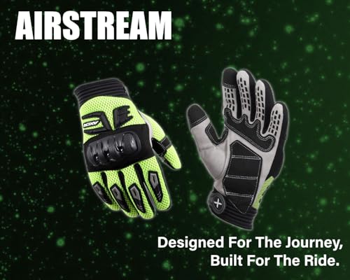 Image of Axor Airstream Riding Gloves Providing Enhanced Grip and Impact Protection with Touchscreen Functionality and an Adjustable Fit-Black Neon Green-L