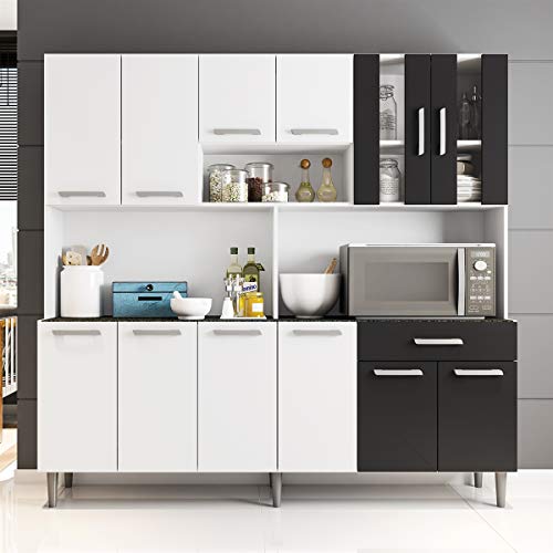Kit Cozinha Poliman Clara 12 Portas 1 Gaveta Branco/Preto Brilhante