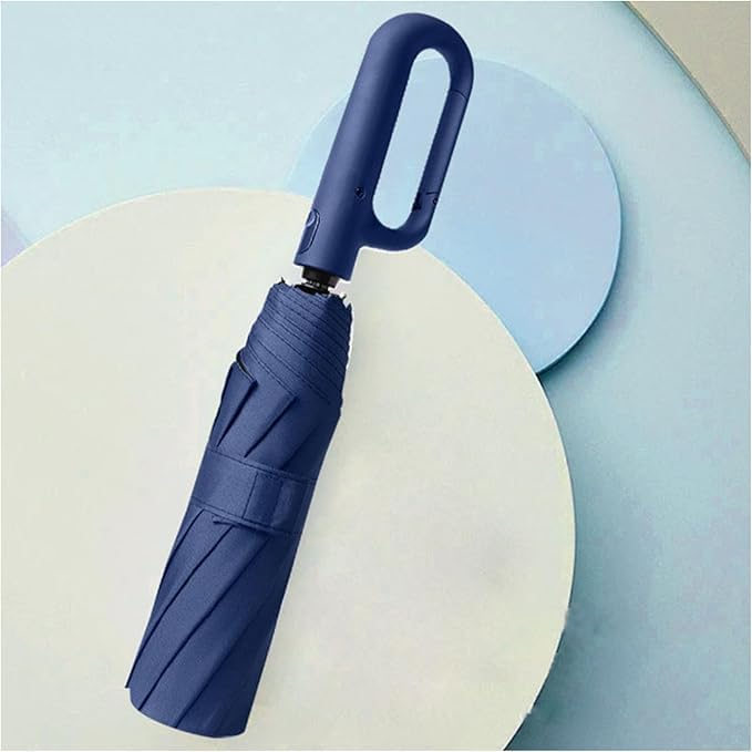 PRANIJ 3-Fold Compact Travel Golf Umbrella with Carabiner Handle | Auto Open-Close 10 Dual Rib Windproof Design | UV Protection Portable Umbrella for Rain/Sun for Car, Travel, Outdoor (Midnight Navy)