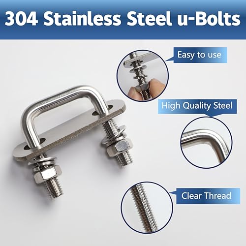 ZYUAROM 4 Pcs M8 Square U Bolts 1-1/4 Inch Wide, 5/16" x 1-1/4"W x 1-5/8"L Stainless U Bolt Heavy Duty with Nuts, Bolt Plate and Washers (4, M8 x 1-1/4"W x 1-5/8"L) by ZYUAROM - Image 4