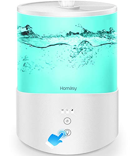 Homasy Humidifiers for Bedroom, 25dB Cool Mist Humidifier Diffuser with 7-Color Night Lights, 2.5L Top-Refill Evaporator for Kids with Sleep Mode, 30H Run-Time, Auto Shut Off, All White