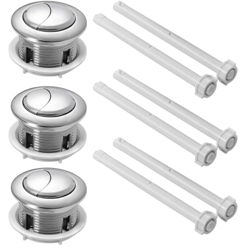 MAGICLULU Boutons-poussoirs Ronds 38 Mm Argentés pour Réservoir de Toilettes, Lot de 3 Pièces en Abs Résistant la Corrosion, Accessoires Universels pour Chasse D'eau Double, Kit