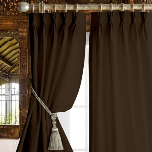 Image of Triple Pinch Pleated Blackout Curtains Thermal Insulated Room Darkening Curtains for Bedroom /Livingroom Pack of 2 Panels, Tiebacks, Hooks (Cocoa Brown)