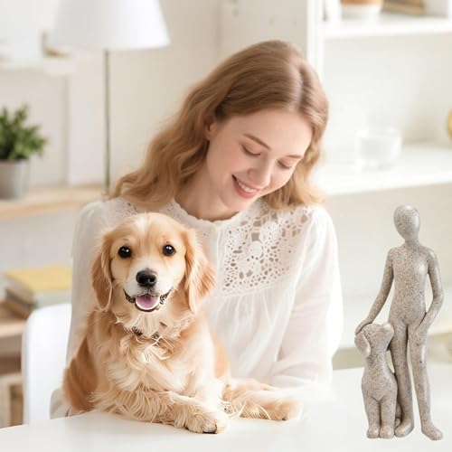 Estatua decorativa de hombre y perro para hogar moderno miniatura 2