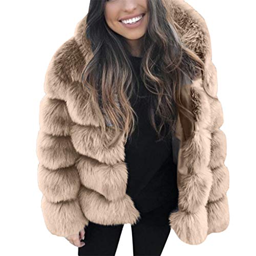 Women's Faux Fur Jacket Winter Luxury Faux Fox Fur Coat Slim Long Sleeve Shaggy Jacket Warm Parka Outwear Overcoat Khaki