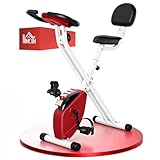 HOMCOM Bicicleta Estática Plegable con Respaldo, Bici Estática con 8 Niveles de Resistencia Magnética, Volante, Pantalla LCD, Pulsómetro, Sillín Ajustable, Carga 110 kg para Hogar Ahorra Espacio Rojo
