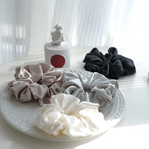 4 Pieces Satin Silk Scrunchies For Hair, Big Hair Scrunchies Satin Hair Ties Ponytail Holder No Hurt Your Hair #TOP1
