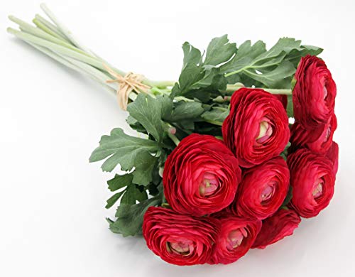 Artificial Ranunculus Flowers With Real Touch Stem, Silk Ranunculus Flowers(10 Pack) (Red) #TOP4
