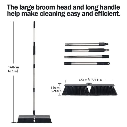 Push Broom Outdoor 18" Heavy Duty With 63" Long Handle Stiff Bristles, Large Commercial Broom For Sweeping Garage Shop Driveway Patio Deck, Scrub Brush For Cleaning Concrete Wood #TOP4