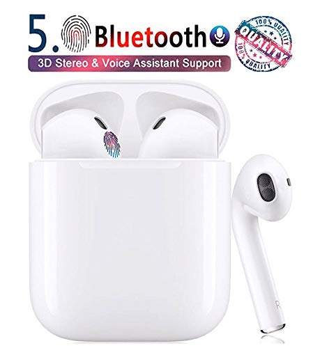 Auriculares Bluetooth i12 TWS Sonido Estéreo 3D Control Táctil Pop-Ups Auto Pairing 24 Horas de Juego Mini Estuche de Carga IPX7 Impermeable Auriculares Inalámbricos para Deporte Blanco