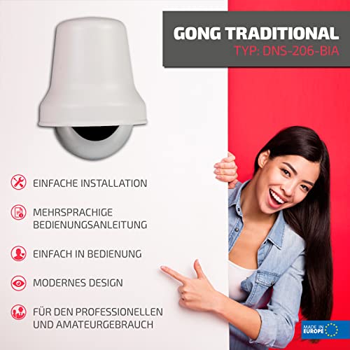 Sundi DNS-206-BIA Elektromechanische Kabelgebundene Türklingel 230V, Traditionell Klingel, White