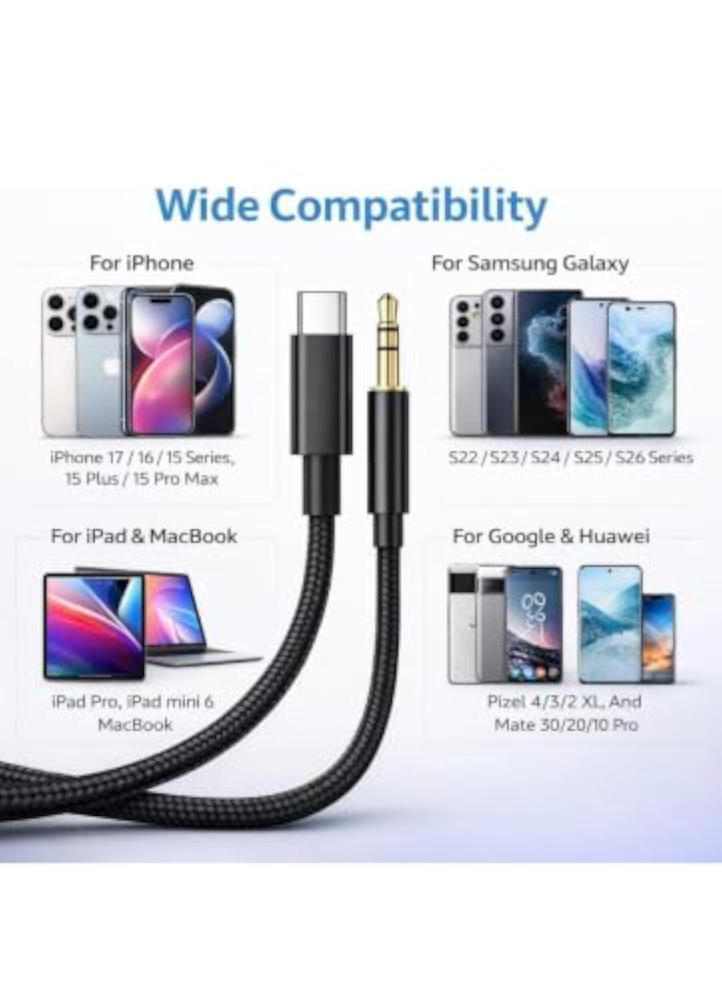 USB C to 3.5mm Audio Jack Cable, Type-C Headphone