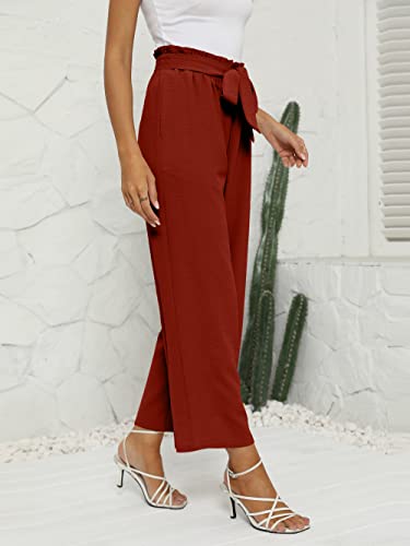 Sucolan Wide Leg Pants For Women High Waisted Business Casual Pants Work Pants Loose Flowy Summer Beach Pants With Pockets Red #TOP1