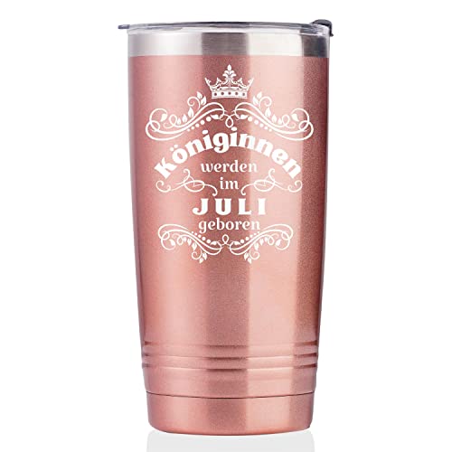 Divertente regalo di compleanno per donne, fidanzata, sorella, mamma, figlia, zia, tazza termica da 590 ml, tazza da caffè con coperchio, oro rosa, regine nate a luglio
