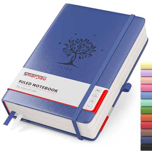 Smarpau Lined Journal Notebook B5, Large Composition Notebooks 320 Pages with Sticky Notes, 100gsm Thick Paper Hardcover Leather Journal for Women Men Work School Office Writing, 19 x 25 cm - Blue