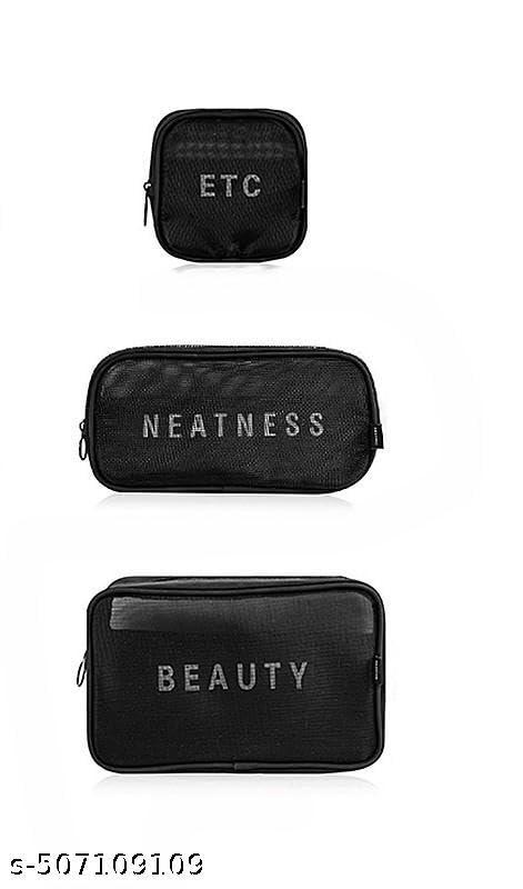 (ONLY POUCHES) Travel Nylon Mesh Makeup Bags Set 3 Pieces See Through Zipper Pouch Travel Cosmetic And Toiletry Kit Organizer Bag 3 Pack Of S M L 3-in-1-mkup-nvyblu-09-14 SB-P9298 4