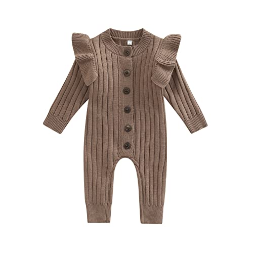 Twopumpkin Newborn Baby Girl Knitted Sweater Jumpsuit Button Down Long Sleeve Romper Onesie Winter Clothes Warm Outfit