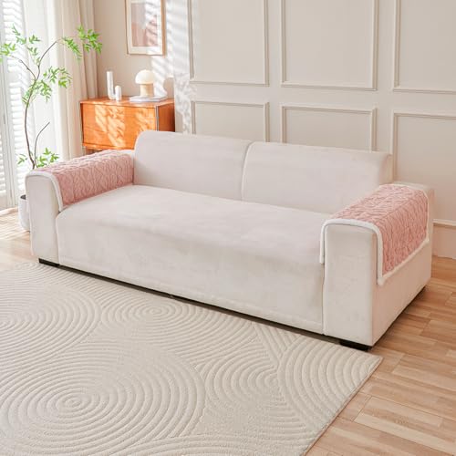 Image of HOKIPO 'Italian Caelora' Luxury Jacquard Plush Anti-Slip Sofa Armrest Covers | 1 Pair - Misty Rose (AR-5953-PNK*2)