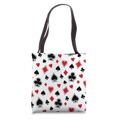 Bolso tote con diseño de casino, naipes y juego de póker en rojo, negro y blanco