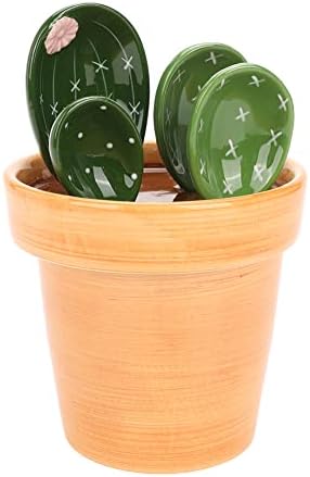 Cactus Measuring Spoons and Cup, Ceramic Cute Small Cacti Measuring Spoons for Baking, Coffee, Salt, Sugar (A2)