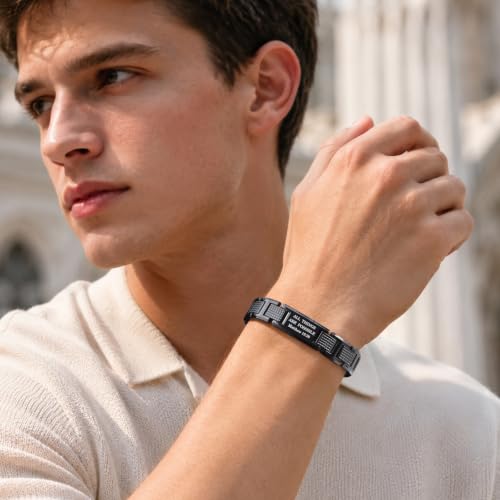 Black Stainless Steel Bible Verse Cross Bracelets for Men,Matthew 19:26 — view 4