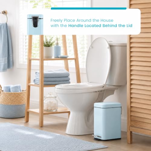 Image of Home Zone Living 1.3 Gallon Small Bathroom Trash Can with Lid and Step Pedal, Stainless Steel Wastebasket with Slim Design for Home and Office, Matte Powder Blue, 5 Liters