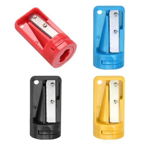 QUARKZMAN 4pcs Sacapuntas de Carpintero Kit, Amarillo/Rojo/Azul Cielo/Negro, Sacapunta Manual Portátil Afilalápices Cortador de Lápices de Solo Agujero para Escuela Oficina Carpintería