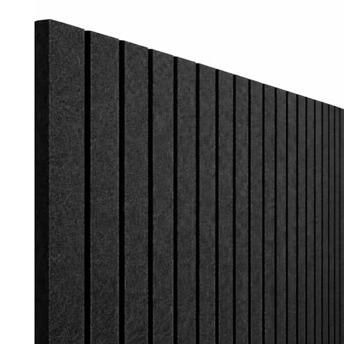 Image of MMT Acoustix Slats Felt Acoustic Panels for Walls | Luxury PET Polyester Sound Absorbing Wall Panels | Echo & Reverb Control | Pin-Friendly Bulletin Board | 30x30 cm Panels | Black | Set of 8