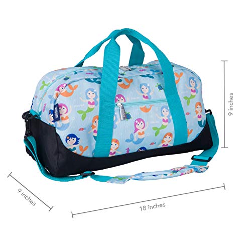Wildkin Kids Overnighter Duffel Bag for Boys and Girls, Carry-On Size and Perfect for After-School Practice or Weekend Overnight Travel, Measures 18x9x9 Inches, BPA-free, Olive Kids (Mermaids)