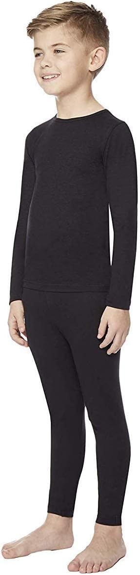 32 Degrees Kid's Heat Base Layer Long Sleeve Crew Neck and Legging Set (Black, Large)