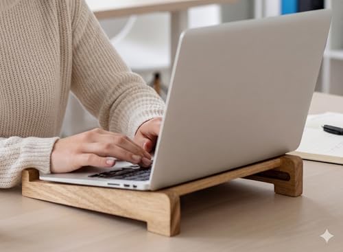 Image of Foldable Laptop Stand, Handcrafted Wooden Laptop Stand for Desk with Length Adjustment and Laptop Riser that Works with I Pad MacBook Pro and Other HP and Dell Devices 15.6 inches Natural