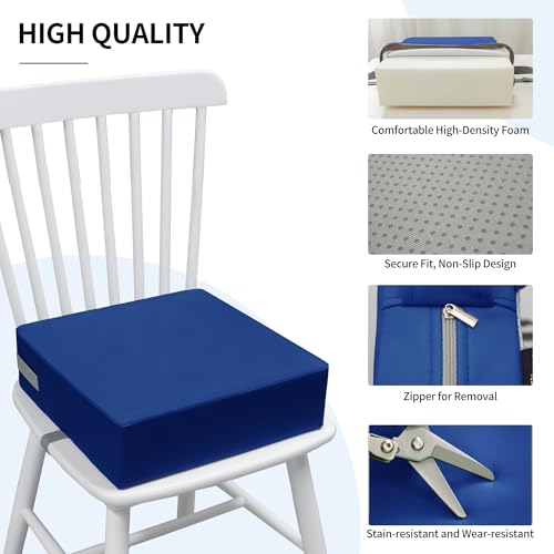 Image of Eiury Booster Seat for Kitchen Chair, Toddler Booster Seat for Dining Table, Waterproof PU Leather Kids Seat Cushion with Adjustable Straps, Non-Slip Bottom, Wipeable Seat Pad,Dark Blue