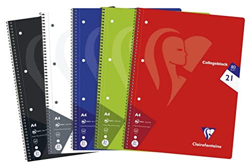 Clairefontaine 307256C - Packung mit 5 Heften / Collegeblöcken, DIN A4, 80 Blatt 90g liniert, Farben sortiert, 1 Pack