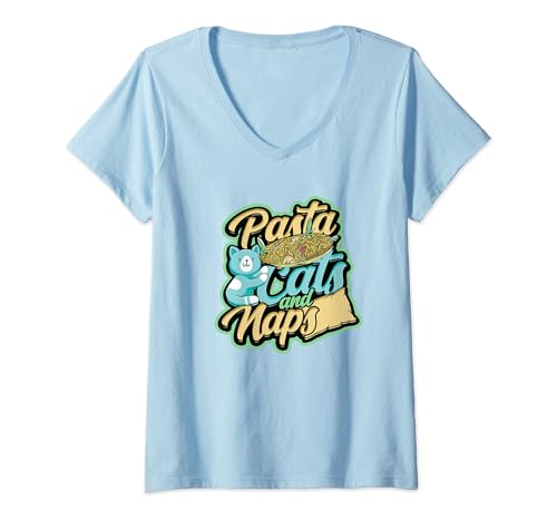 Pasta Cats & Naps - Pasta Lover's Sauce and Pillow V-Neck T-Shirt