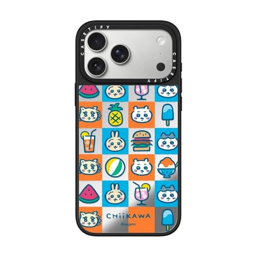 CASETiFY �~���[ iPhone 17 Pro Max �P�[�X [����(�X�}�z�J�o�[) / MagSafe�Ή�/�w��h�~/Chiikawa Co-Lab] - �V���o�[ (�u���b�N�o���p�[) - Chiikawa Summer Tile Case