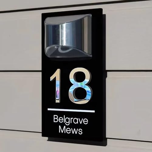 TIRXUIND Personalized Solar House Number Plaques with Light - Custom Front Door Address Signs for Home - Durable and Weatherproof (Panel color (black), 6 * 11.5 inch (Most people choose))