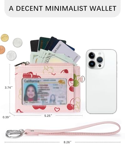 Image of BOSTANTEN Small Wallet For Women RFID Leather Credit Card Holder Slim Wristlet Keychain Wallet With Zipper Pocket, Cherry