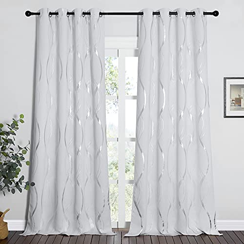 NICETOWN Room Darkening Curtain Panels - Home Fashion Foil Printed Wave Lines Thermal Insulated Room Darkening Curtains for Bedroom/Nursery (1 Pair, 52 inches W x 95 inches, Greyish White) by NICETOWN - Image 2
