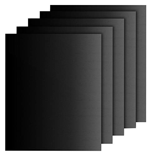 Barbecue mat (Set of 5), Grilldom High Quality and Reusable BBQ Grill Mat, Teflon Non-stick 0.2mm, 40x33cm