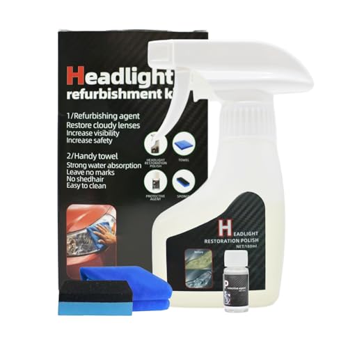 Porindisi Car Headlight Restoration Kit – Automotive Headlamp Cleaner & Oxidation Remover – Restore Cloudy, Yellowed Headlights for Brighter Night Driving – Easy DIY Headlight Cleaning & Repair Kit