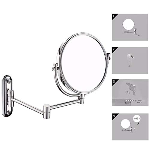 Miroirs de maquillage muraux 8 pouces chromés miroirs cosmétiques extensibles 360° 7x - 6