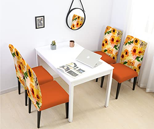 Orange Dining Room Chair Covers Set Of 4 Farmhouse Sunflower Stretch Removable Washable Chair Protector Covers Rustic Country Style For Kitchen #TOP1