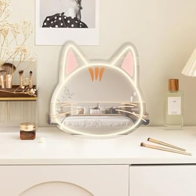 Wall Mirror with 12V Adapter, L16.1" W14.1" Anime Neon Sign for Dresser, Locker Room, Living Room, Neon Light up Acrylic Mirror with Dimmable for Children's Gif Neon Mirror Vanity Mirror with Lights