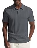 PJ PAUL JONES Polos para hombre de manga corta para golf, polos de punto, polos de verano, camisetas, gris oscuro, L