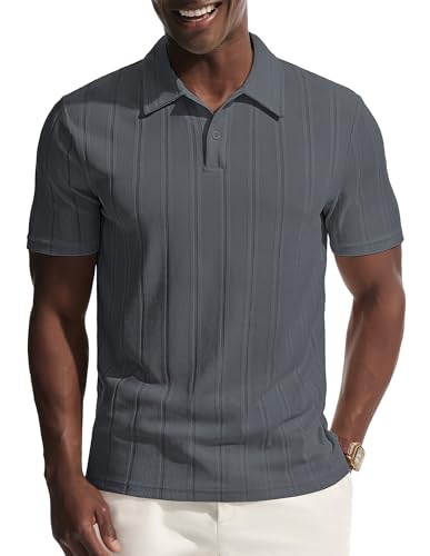 Image of PJ PAUL JONES Polo Shirts for Men UK Short Sleeve Casual T-Shirt Golf Polo Dark Grey M