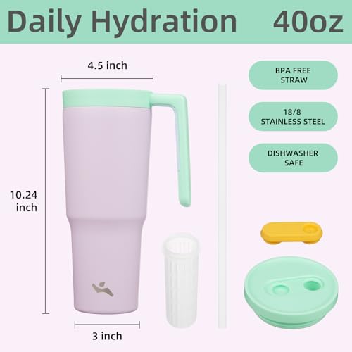 Image of Konokyo 40 oz Tumbler with Handle and Straw, Insulated Water Bottle