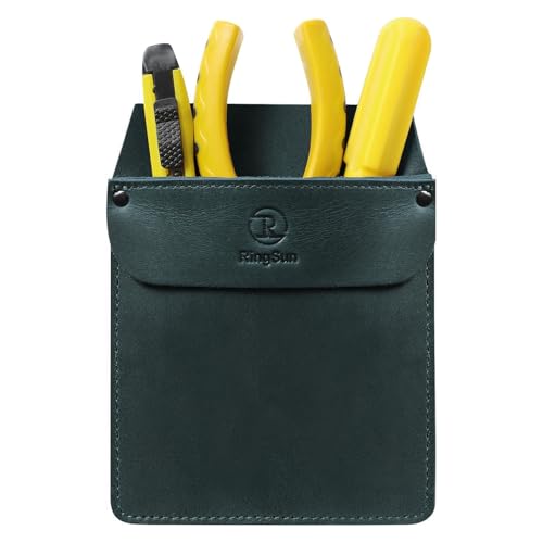 RingSun Genuine Leather Pocket Protector for Men, Durable Pocket Tool Pouch, Jeans Shirts Pocket Protector for Tools Pens Blue