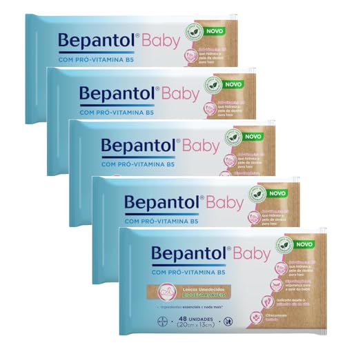 Kit com 5 Lenços Umedecidos Biodegradável 48un Cada Bepantol